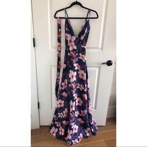 Navy Floral Pink Lily Maxi Dress